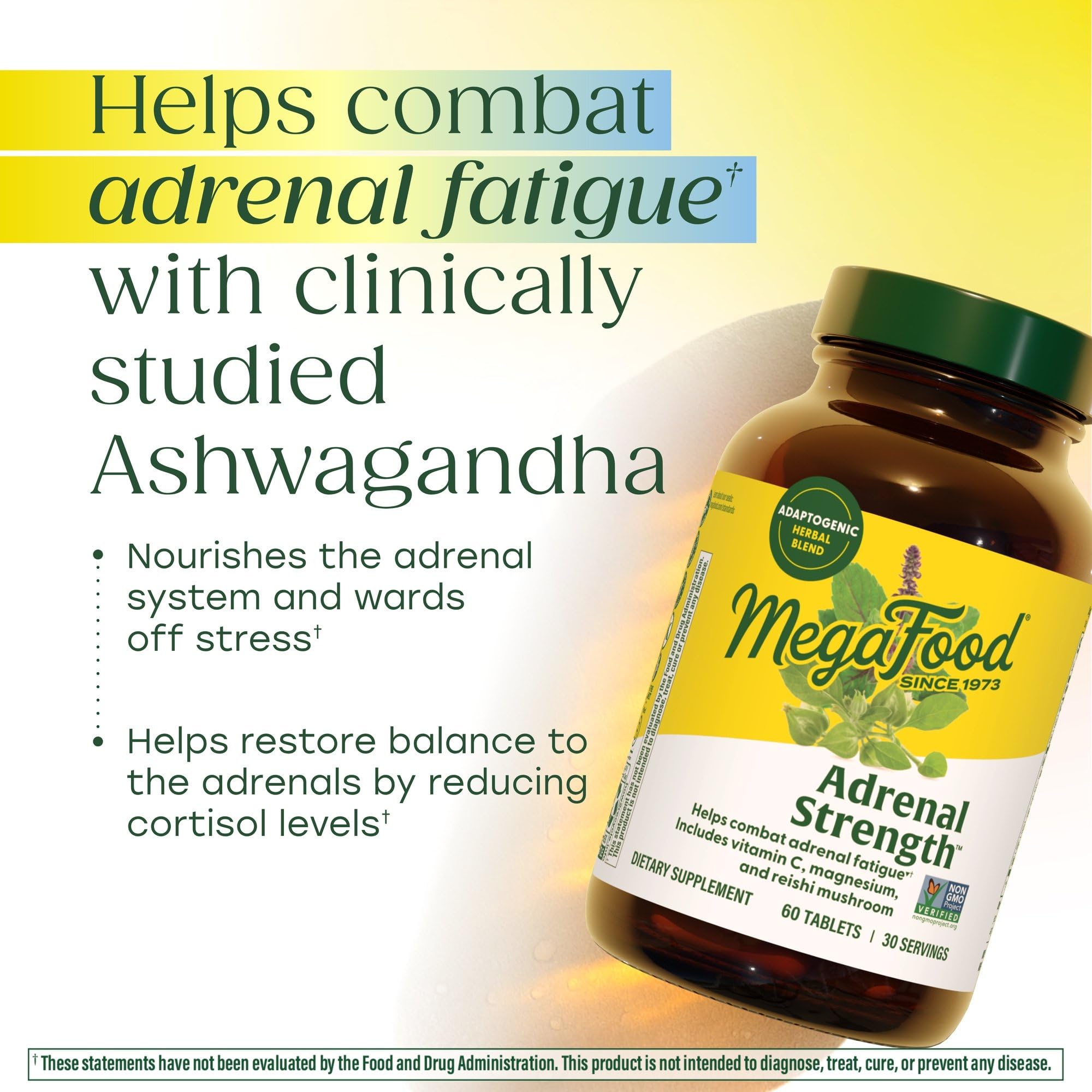 MegaFood Adrenal Strength - Adrenal Support Supplements with Ashwagandha and Magnesium Glycinate, Vitamin C, Holy Basil, Astragalus, Reduces Cortisol Levels - Vegetarian - 60 Tablets (30 Servings) - Image 3