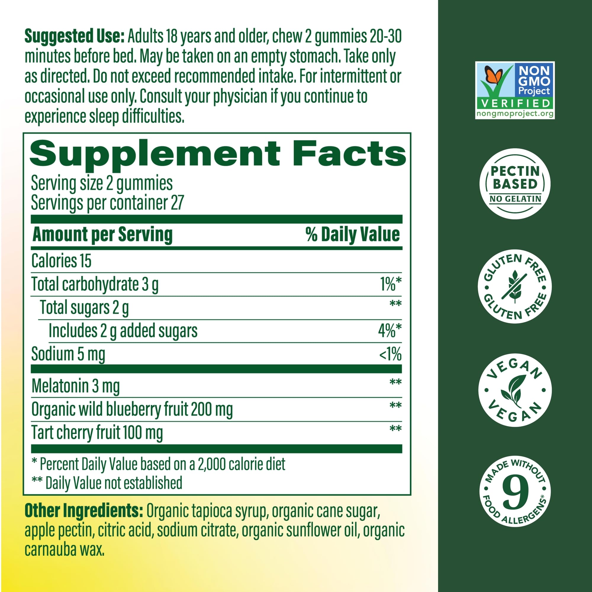 MegaFood Melatonin Gummies - Melatonin 3mg per Serving to Help Relax & Fall Asleep – Sleep Gummies for Adults - Berry Flavor, Non-GMO, Certified Vegan - 54 Count (27 Servings) 3 Pack - Image 3