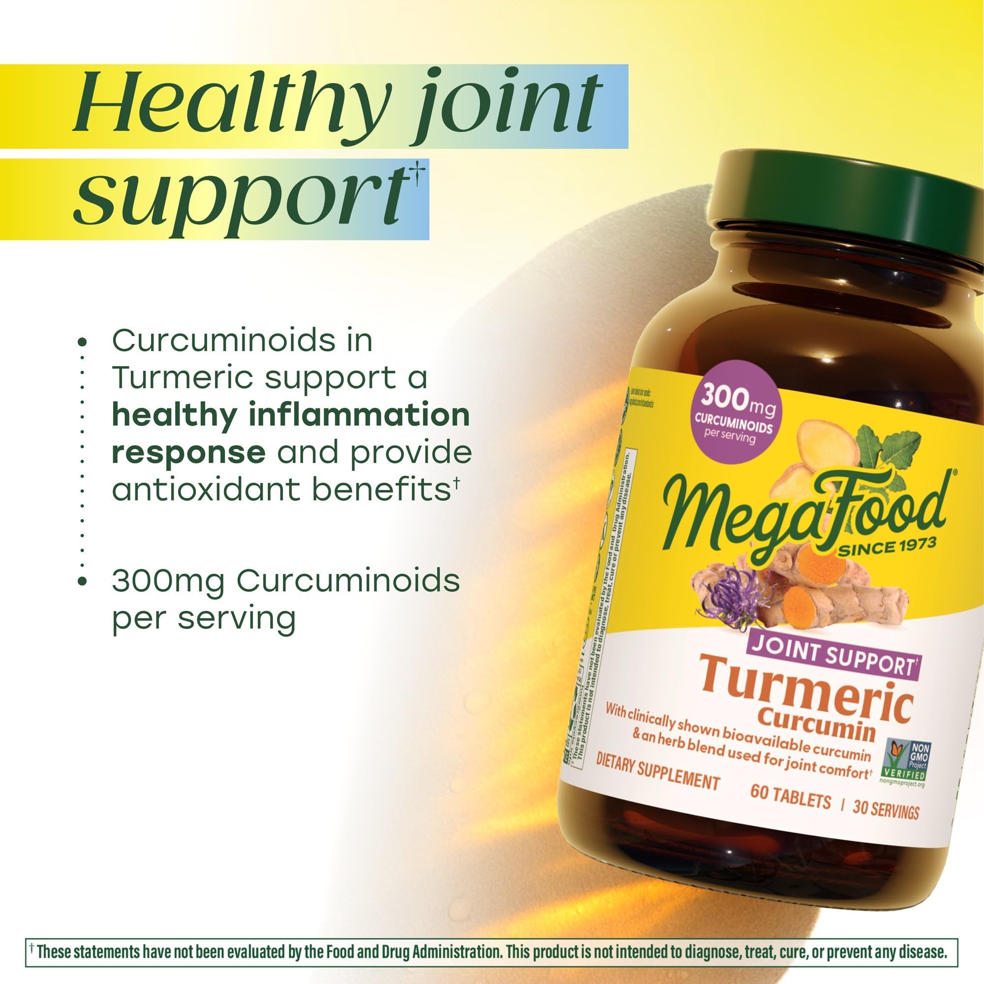 MegaFood Turmeric Curcumin Supplement - Joint Support Supplement, Turmeric Curcumin with Black Pepper, Boswellia Extract & Ginger Root, Vegan, Non-GMO, 60 Tablets (30 Servings) - Image 3