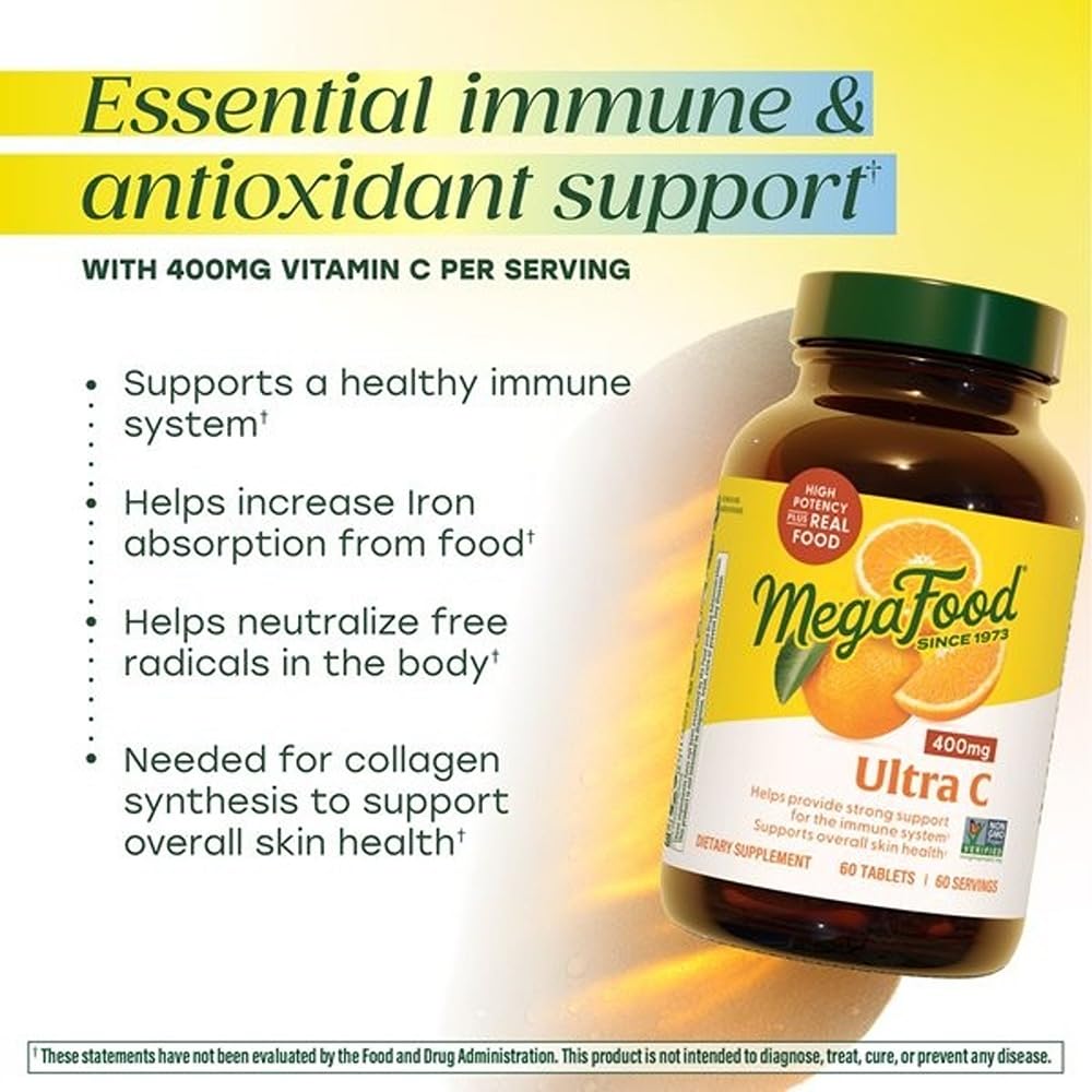 MegaFood Ultra C 400 mg - Vegan Vitamin C Immune Support Supplement, Vitamin C Supplement Made with Real Food Including Broccoli, Carrot, Cranberry & Brown Rice - 60 Tablets, 60 Servings - Image 3